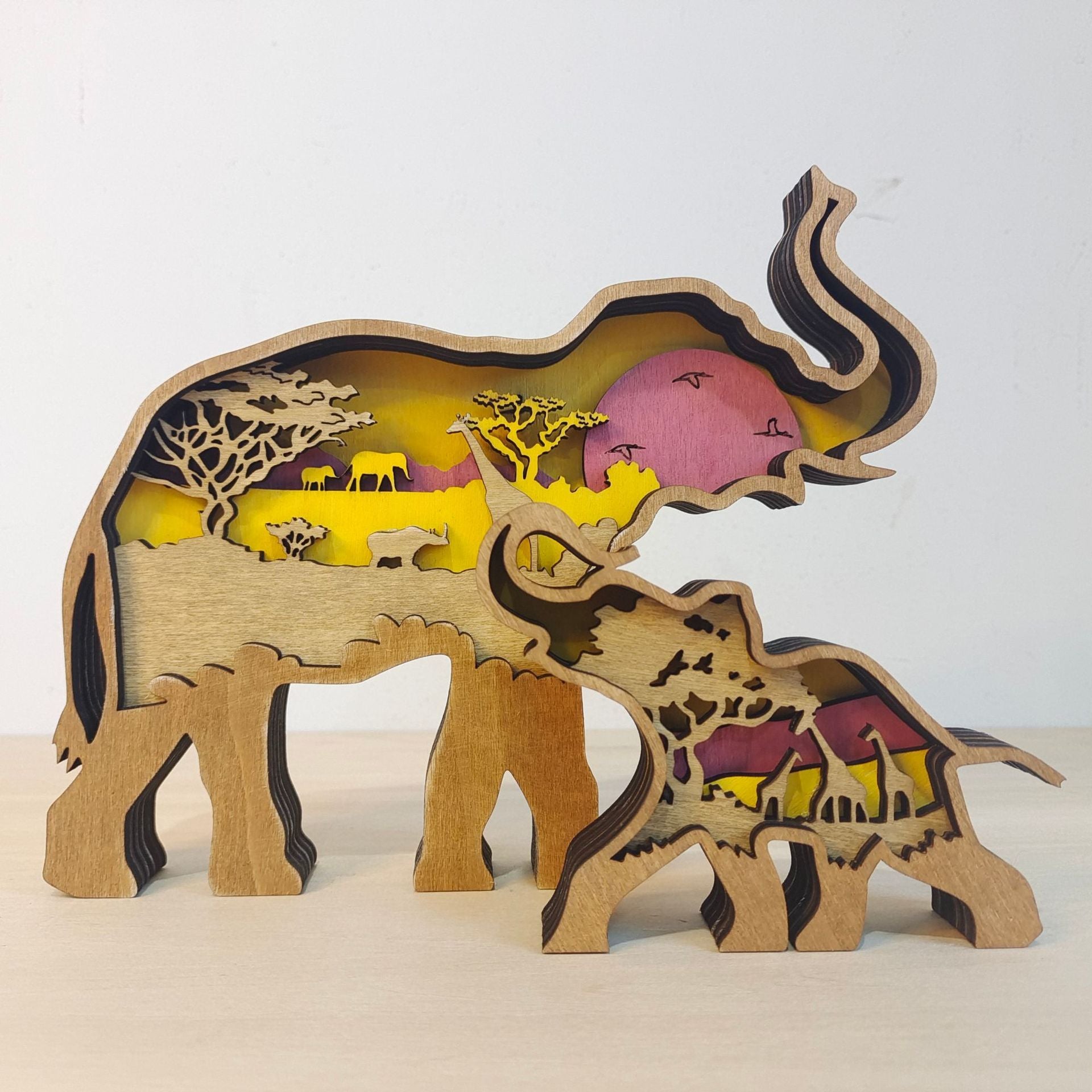 Christmas Decoration Wooden Animal Carving Handcraft Gift Wall Hanging Sculpture 3D Bear Deer Elk Art Decor New Year Ornament