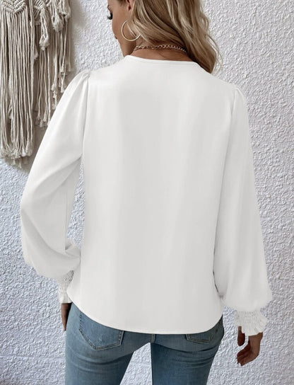 Women's Elegant Women's V-neck Lantern Sleeve Style Solid Color Shirt 449f48ef 07e9 40e8 8fd5 1b8aec982f1b
