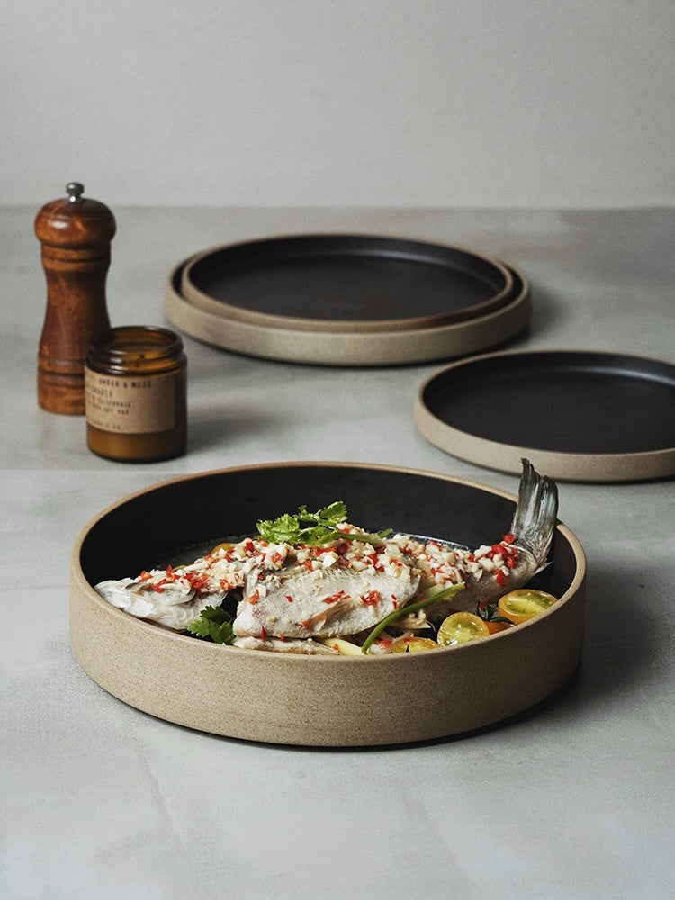 Home Retro Circle And Creative Pottery Clay Handmade Deep Plates 44b071bc f544 4232 8321 d3db851c0dd5