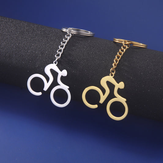 Gexiang Factory Titanium Steel Cutting Hollow 18K Real Gold Electroplating Simple Stroke Bicycle Pendant Stainless Steel Key 