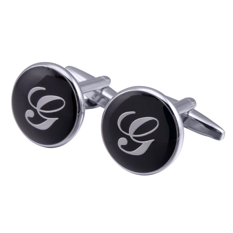 French Cufflinks black round Enamel Traditional letter Cufflinks 451053484362