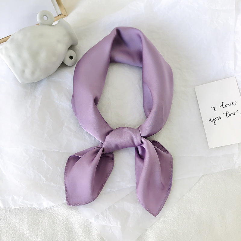 Pure color ladies tie wrap silk scarf 4528502916759