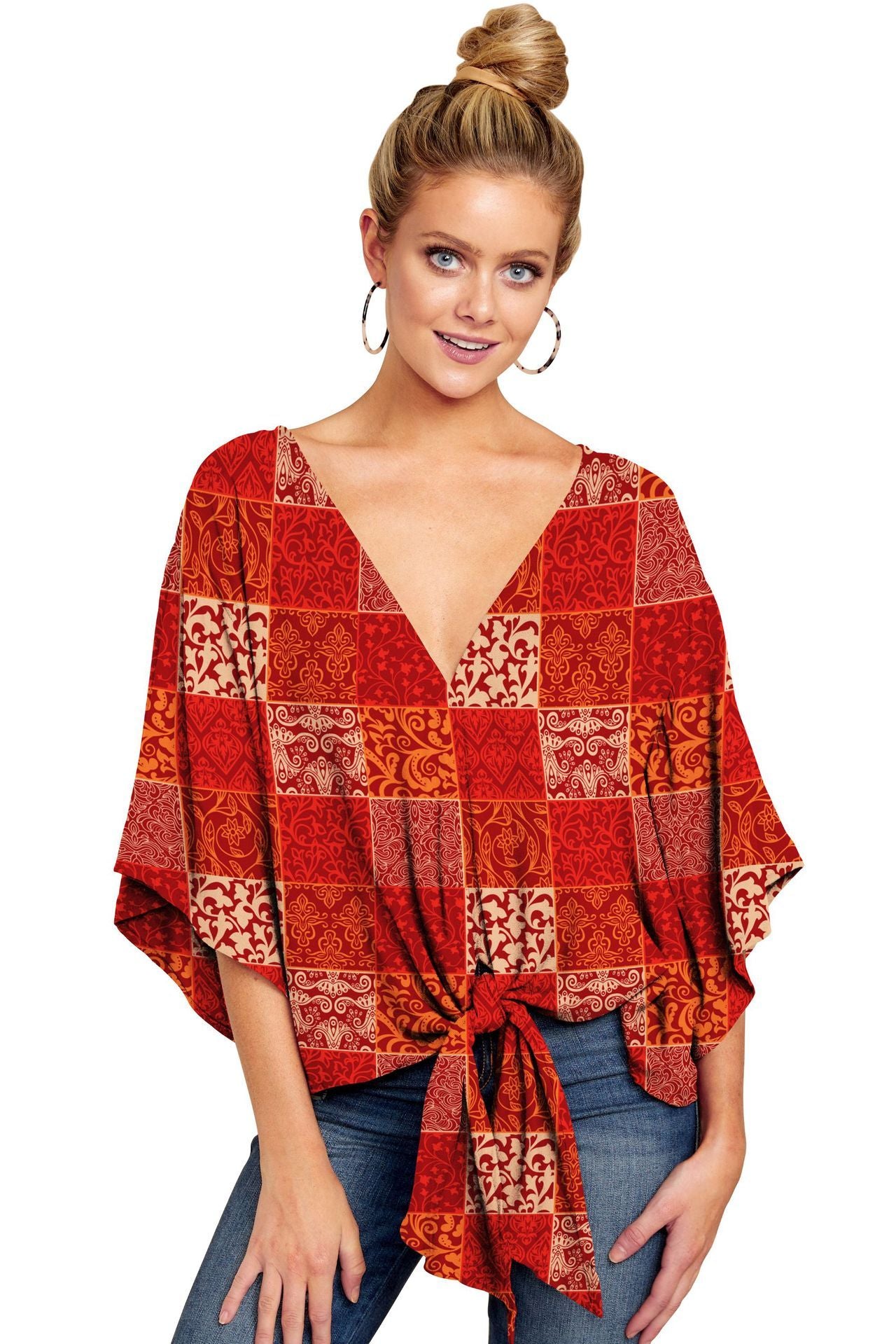 New V Neck Blouse Women Leopard Print Shirts Floral Tie Front Blouses Batwing Summer Oversize Ladies Tops 455ace78 cd5d 4ef0 