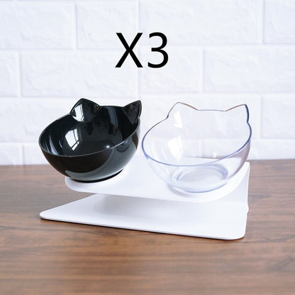 Non Slip Double Cat Bowl With Raised Stand Pet Food Cat Feeder Protect Cervical Vertebra Dog Bowl Transparent Pet Products 45
