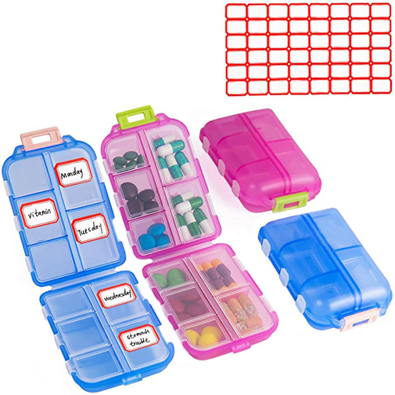 Travel Pill Organizer 10 Grid  Moisture Proof Pills Box For Pocket Purse Daily Pill Case Portable Medicine Vitamin Holder Con