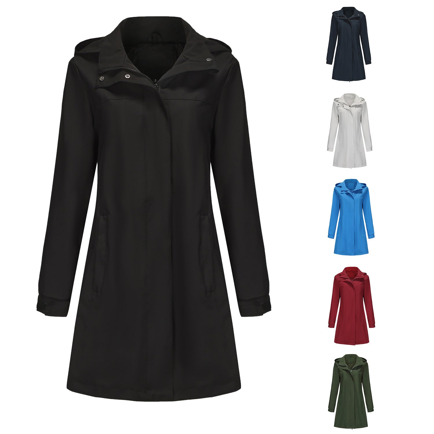 Removable Cap Waterproof Windbreaker Women's Solid Color 45cae393 e700 4b3a b2a5 ee5a3decacf0