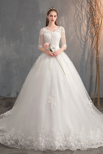 Wedding Dress Trailing Deep V Neck Lace High Waist Wedding Dress Long Sleeves 45cf5074 7d8c 4d79 8414 f2a9793c21e9