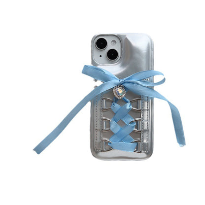 Electroplating Air Cushion Silver Phone Case Shoelace Bow Protective Cover - 图片 4