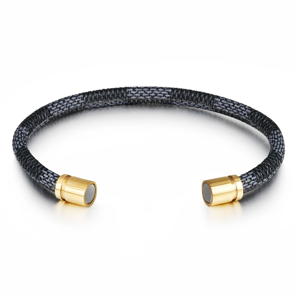 Stainless Steel Magnetic Buckle Leather Striped Bracelet 45ed4468 bb69 49b3 a054 382f89a16bee