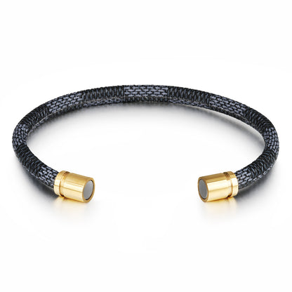 Stainless Steel Magnetic Buckle Leather Striped Bracelet 45ed4468 bb69 49b3 a054 382f89a16bee