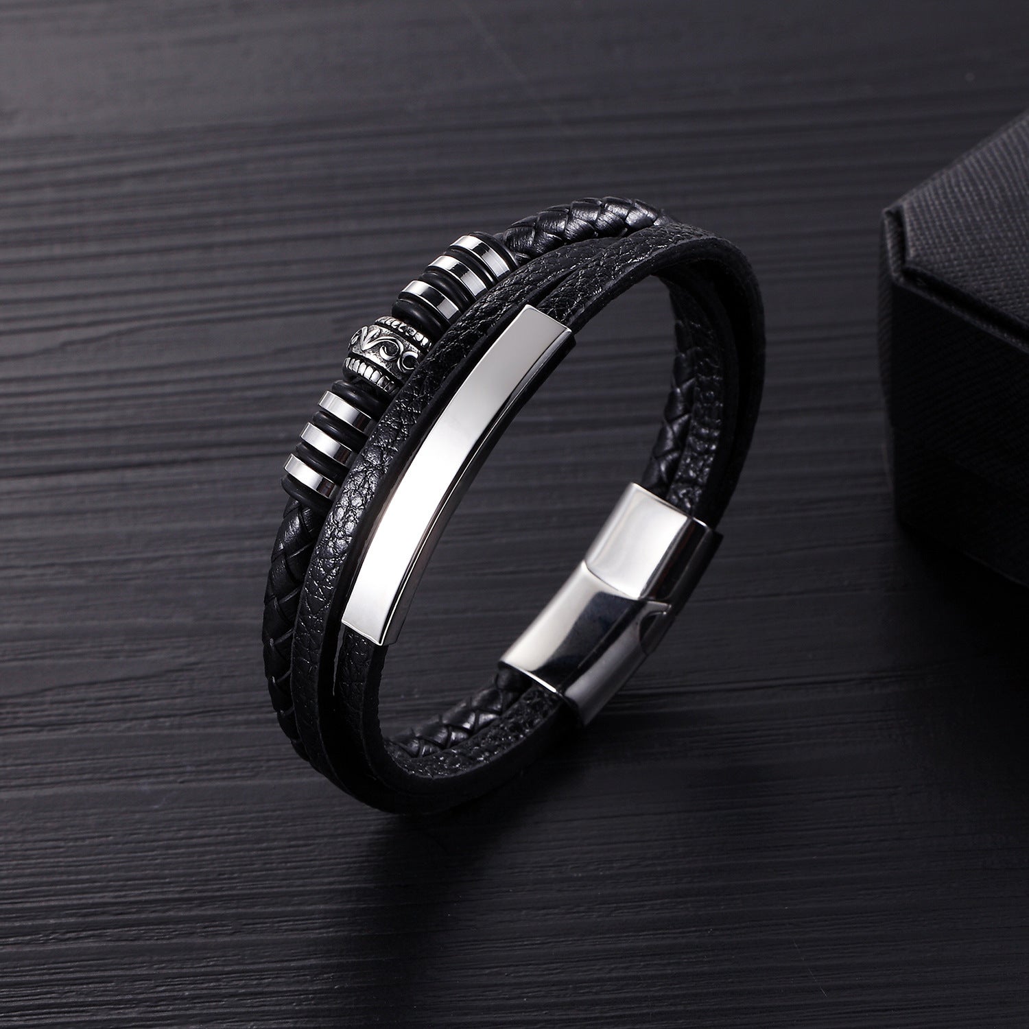 Cowhide Stainless Steel Men's 8-word Multi-layer Magnetic Buckle Bracelet 45f9da1c 05c7 494f bd2f 380af77fa8da