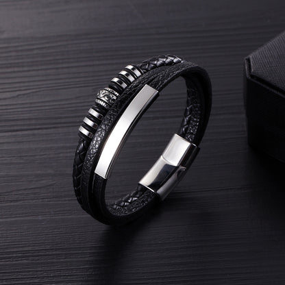 Cowhide Stainless Steel Men's 8-word Multi-layer Magnetic Buckle Bracelet 45f9da1c 05c7 494f bd2f 380af77fa8da