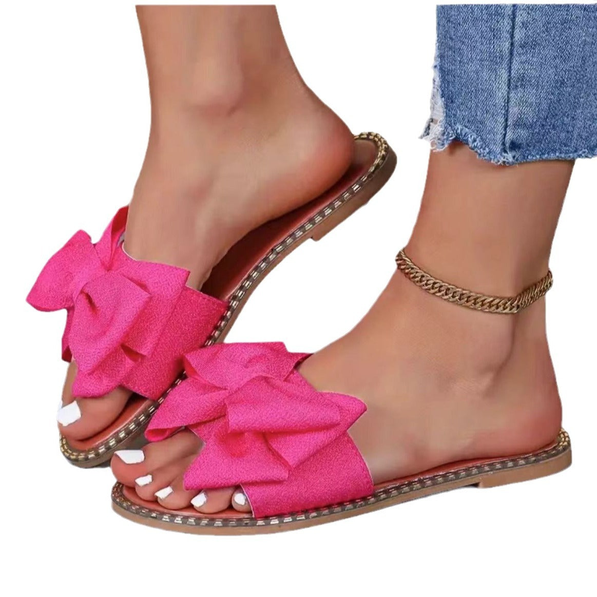 Flat Bottom Rhinestone Bowknot Slippers Women's Cloth Sandals 461a3199 7d0e 4dc4 ad30 7fd2cb64992b