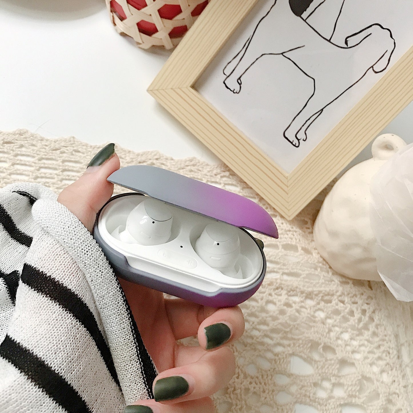Gradient Rainbow Hard Shell Solid Color Earphone Protective Case - 图片 7