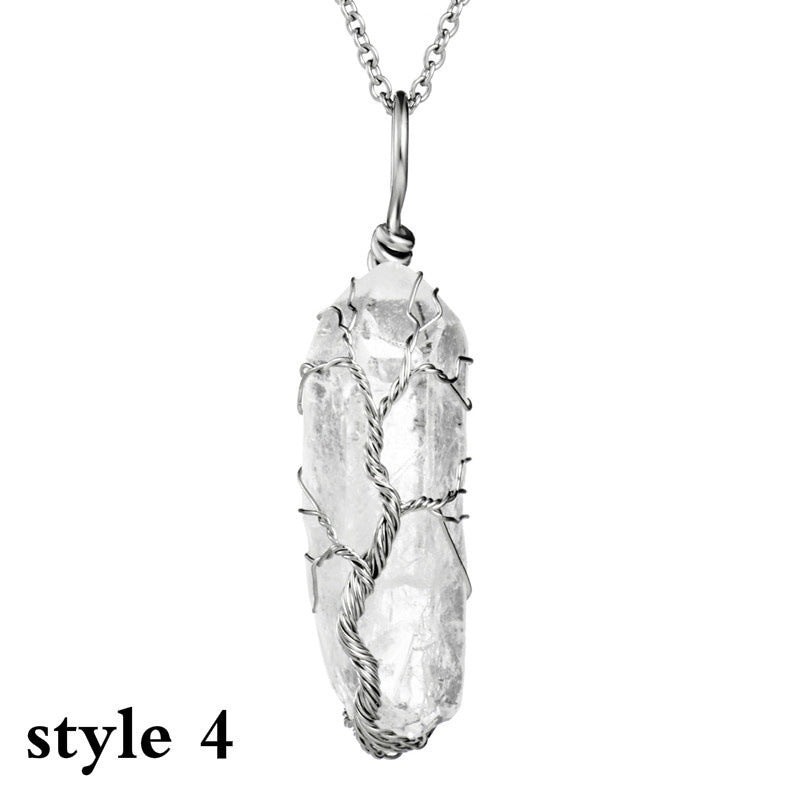 Natural white crystal color plated hexagonal pillar pendant 469462916434