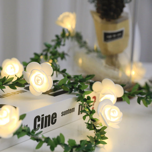 Rose Flower Vine String LED Lights Decoration Green Leaf Garland Battery USB Solar Powered Warm White Fairy Lights 4696257047