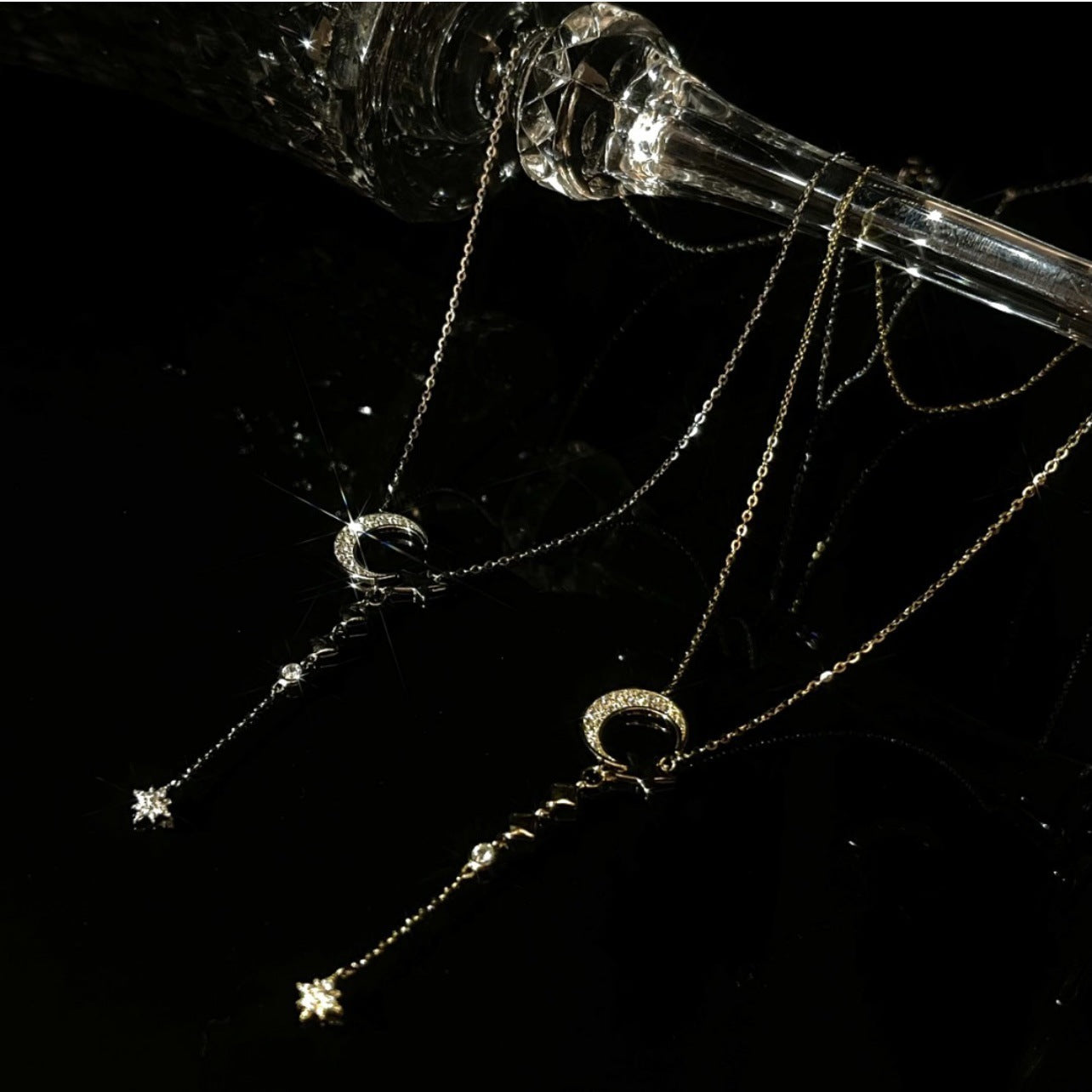 Inlaid Zircon Moon Star Collarbone Chain Sweet Lady And Exquisite Star And Moon Tassel Necklace 471008b6 d146 44ea aa4e 9c2fa
