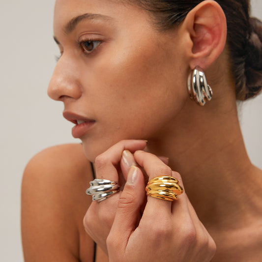 Minimalist Geometric Series 18K Gold Stainless Steel C- Shaped Earrings 471a24f4 7666 48f8 9dee 8d1a5577970c