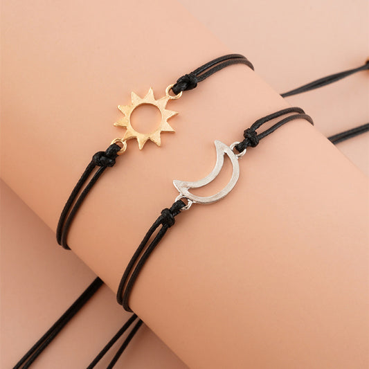 Simple Alloy Sun And Moon Wax Wire Weaving Adjustable Card Lovers Bracelet 4724fd1b dcc4 4c8a 9597 e5e37bf5d922