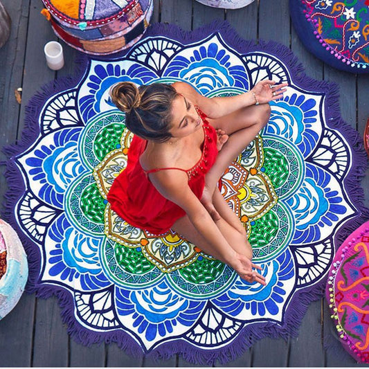 Polygon Printing Tassel Round Bath Towel Yoga Mat 4747539699976