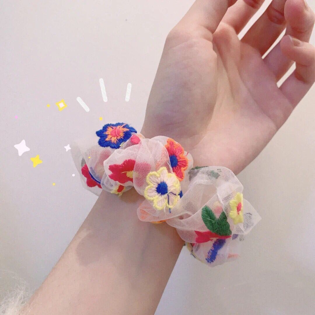 Embroidered flower mesh hair tie 475154282099182