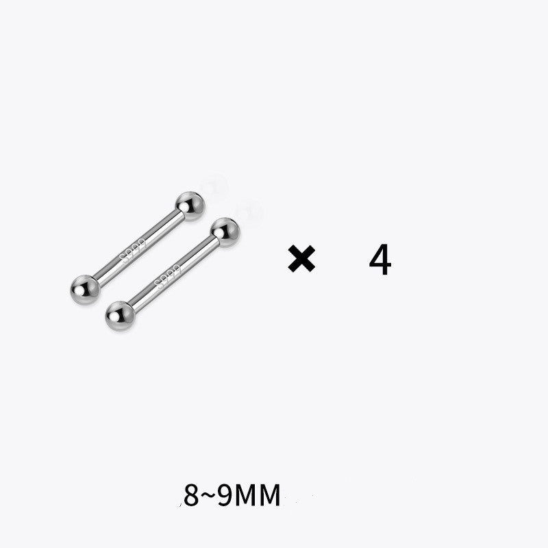 S999 Pure Silver Stud Earrings 4 Pairs Set Of Double-ended 479312b4 7c91 4b86 b06b 0f45e21c19fd