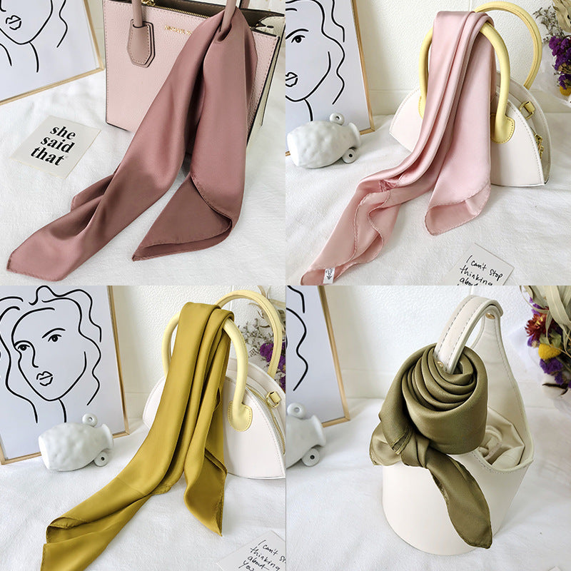 Pure color ladies tie wrap silk scarf 479755501873