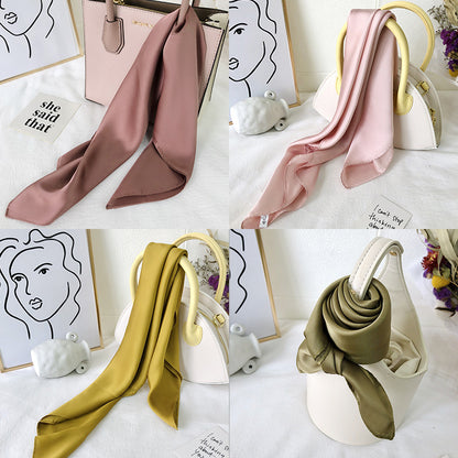 Pure color ladies tie wrap silk scarf 479755501873