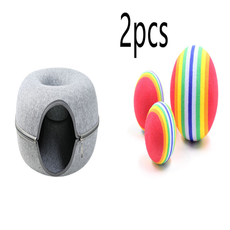 Four Seasons Available Cat Nest Round Woolen Felt Pet Dual-use Cat Nest Tunnel Interactive Training Toy Grey Felt Cat Nest 47