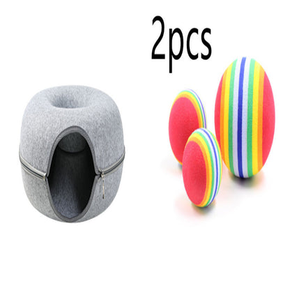 Four Seasons Available Cat Nest Round Woolen Felt Pet Dual-use Cat Nest Tunnel Interactive Training Toy Grey Felt Cat Nest 47