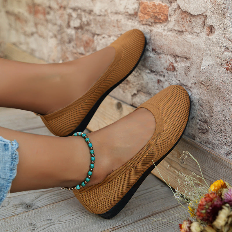 Round Toe Flats Shoes Casual Comfortable Soft Slip On Knit Mesh Shoes For Women 47b6b263 caee 4ff0 a835 6d7a77f49db0