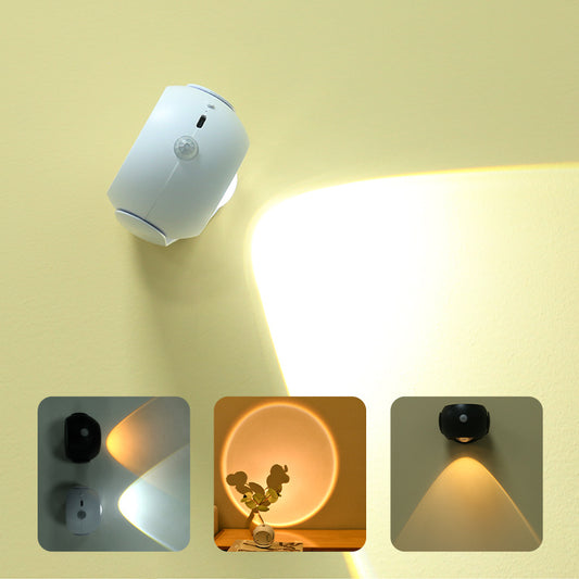 Adjustable Angle Human Sensing Light, Wireless Sunset Light, Indoor Spotlight, Corridor, Living Room Wall Light, Rechargeable