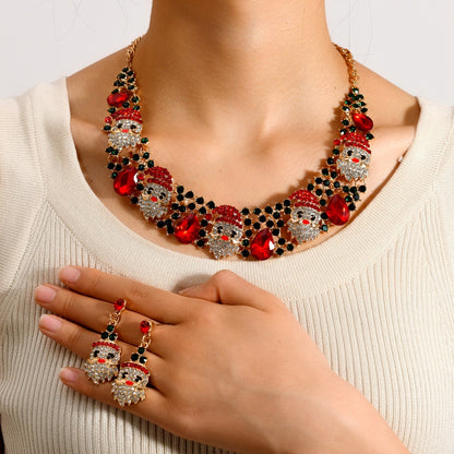 3pcs Christmas Necklace Earrings Set With Colored Rhinestones Ins Fashionable Shiny Santa Claus Necklace For Womens Jewelry 4