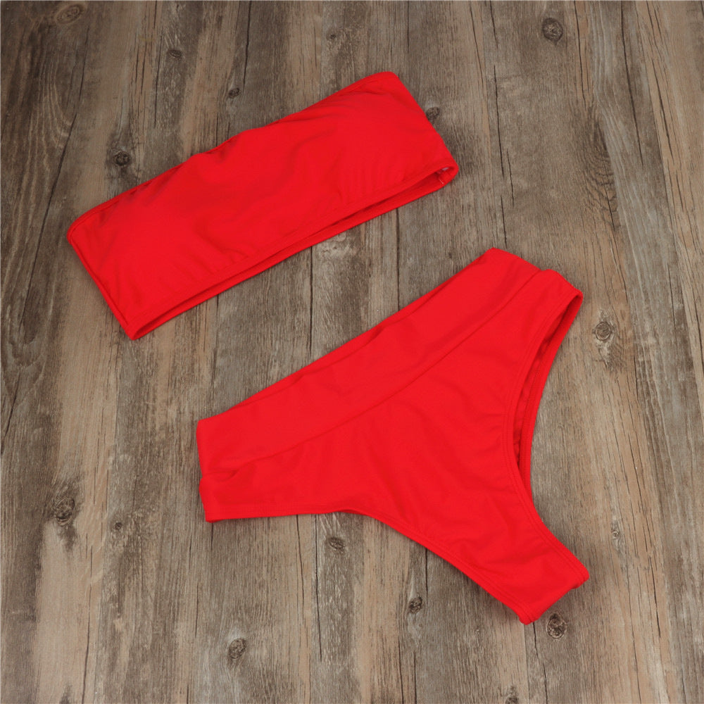 High waist solid color bikini 480160539417