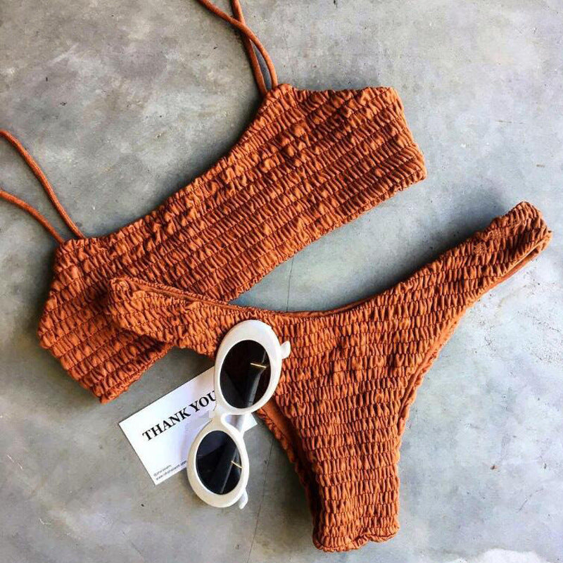 Swimsuit sexy pleated triangle bikini 480499885128