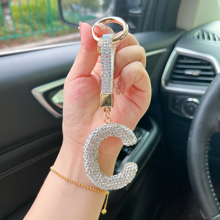 English Letter Keychain Clay Diamond Round Buckle Pendant 4812d490 73c7 43fe a233 cb99fa1a9a74