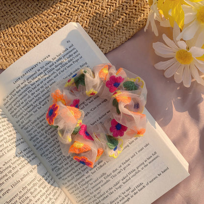 Embroidered flower mesh hair tie 48265831455336
