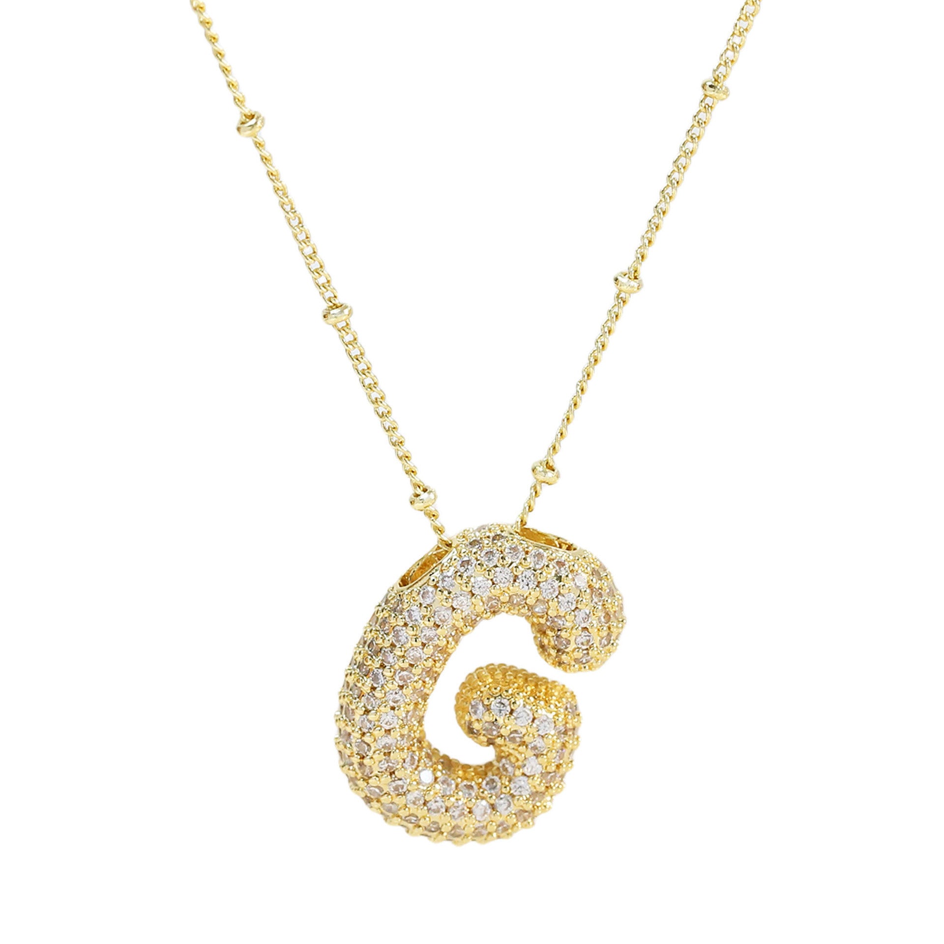 Brass Zircon Bubble Balloon Letter Pendant Necklace For Women 486094e4 deeb 4d62 8985 a89f49f4c39f