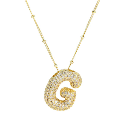 Brass Zircon Bubble Balloon Letter Pendant Necklace For Women 486094e4 deeb 4d62 8985 a89f49f4c39f