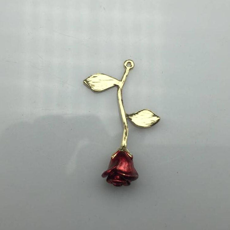 Alloy Red Rose Flower Pendant Necklace 486600704182