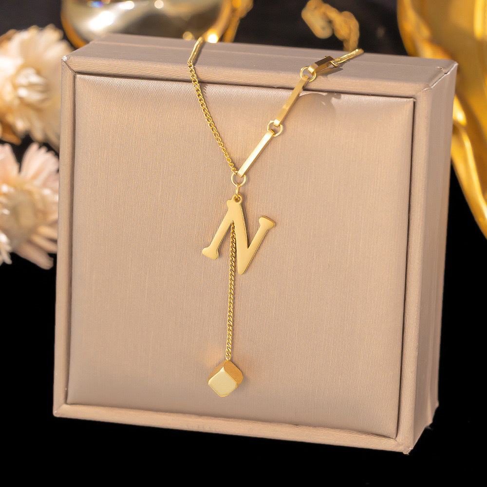Necklace Ornament Titanium Steel Tassel 26 Letters Female Small Square Pendant Graceful Personality Jewelry 48769092 59a6 44b