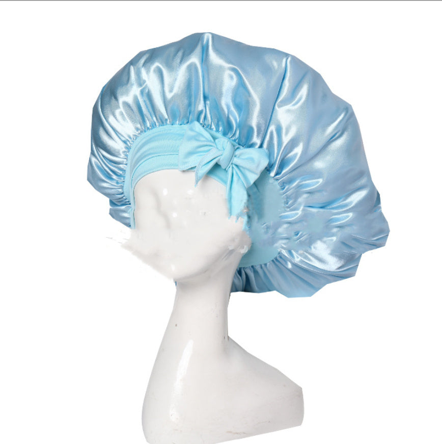 Double-layer Satin Ribbon Round Cap Bow Artificial Silk Beauty Hair Care Wide-brimmed Hat 4914be9b 953b 467f 9abf 4e740fd1df9