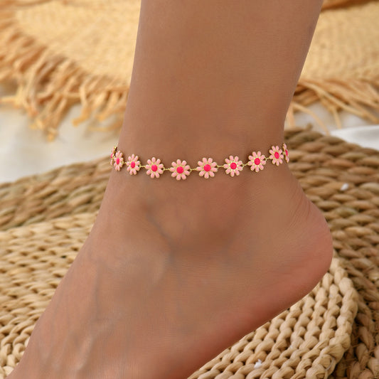 Oil Dripping Little Daisy Imitation Pearl Handmade String Flower Anklet 49186270 d511 41e6 8ff3 55b2e8b42b69