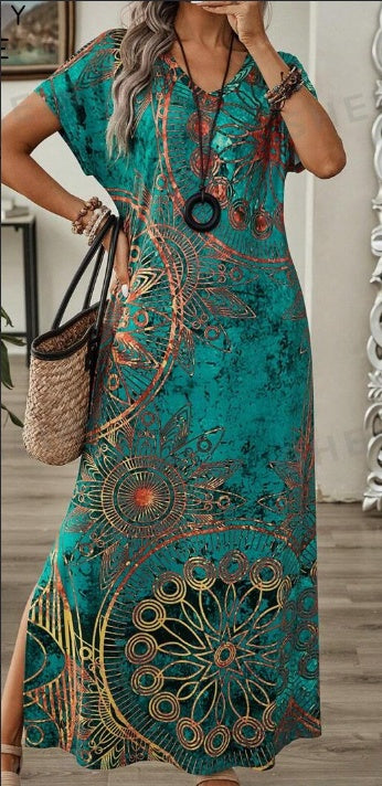 Women's Vintage Floral Print V-Neck Batwing Sleeve Casual Summer Dress Maxi Women Dresses Long Dress 4927e41a dd78 45de 9d46 