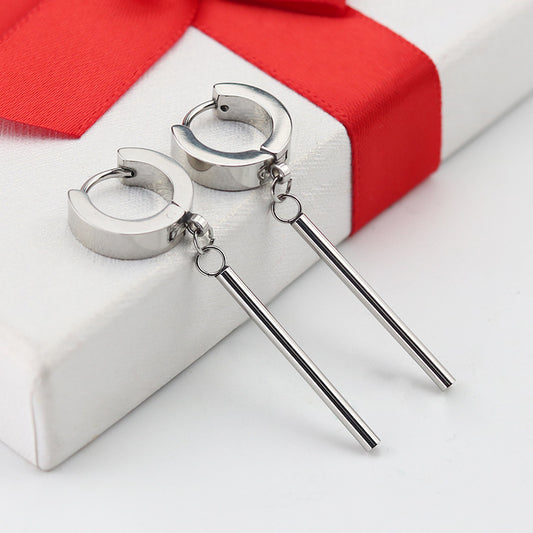 Hip Hop Round Bar Pendant European And American Stainless Steel Earring Ear Clip 494e8372 51d6 4632 b3f4 c8ee0f0098eb