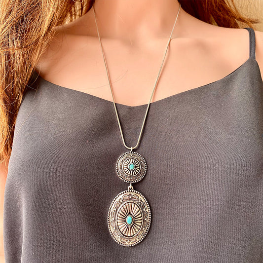 Ethnic Style Retro Jewelry Simple Turquoise Pumpkin Flowers Metal Long Chain 4959cd0f 44f2 4d96 b474 cb4787f24bb0