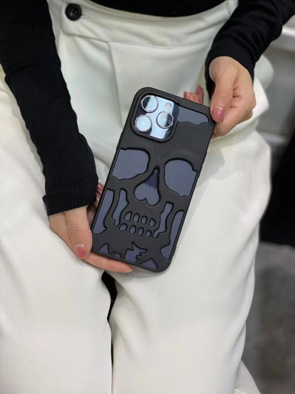 Luxury Plating 3D Skull Phone Case For I-Phone 14 Pro Max 13 12 11 Plus Breathable Glossy Hollow Out Gold Metallic Paint 49cf