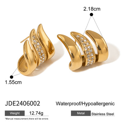 Niche High-grade Stainless Steel Rhinestone Feather Earrings 49d9ae62 c1d4 42b6 850b bfd566a33742