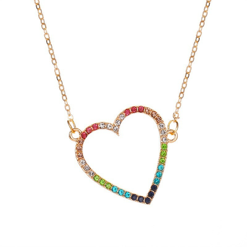 European And American Simple Colored Loving Heart Necklace Ins Fashion Hollowed-out Peach Heart 4a3671b5 c67e 4952 981c 9e7dc