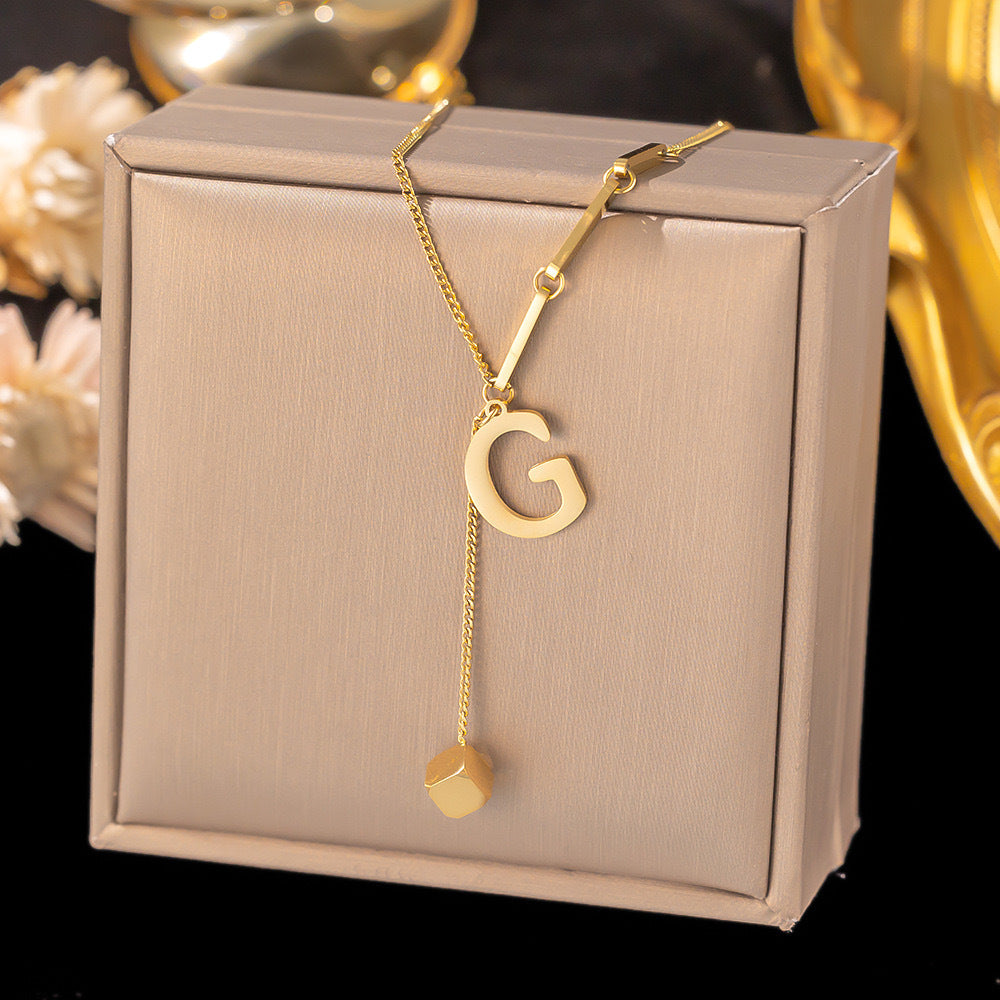 Necklace Ornament Titanium Steel Tassel 26 Letters Female Small Square Pendant Graceful Personality Jewelry 4a4c18b3 4cc9 4e8